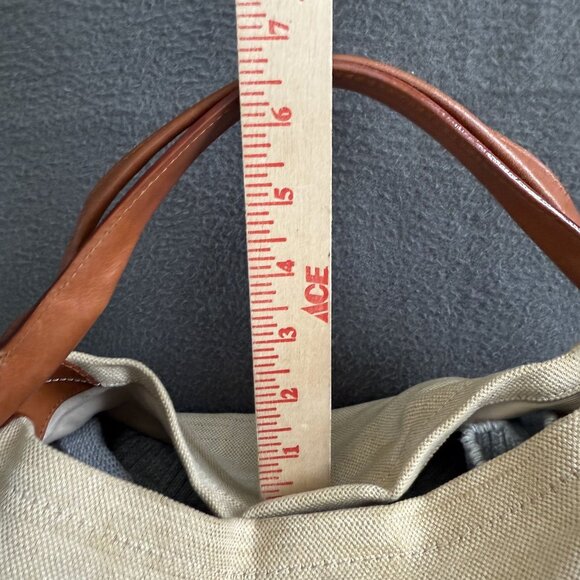 Vintage Tory Burch Canvas Leather Tote Bag Women's Beige Brown Gold-Tone Logo - Picture 7 of 16